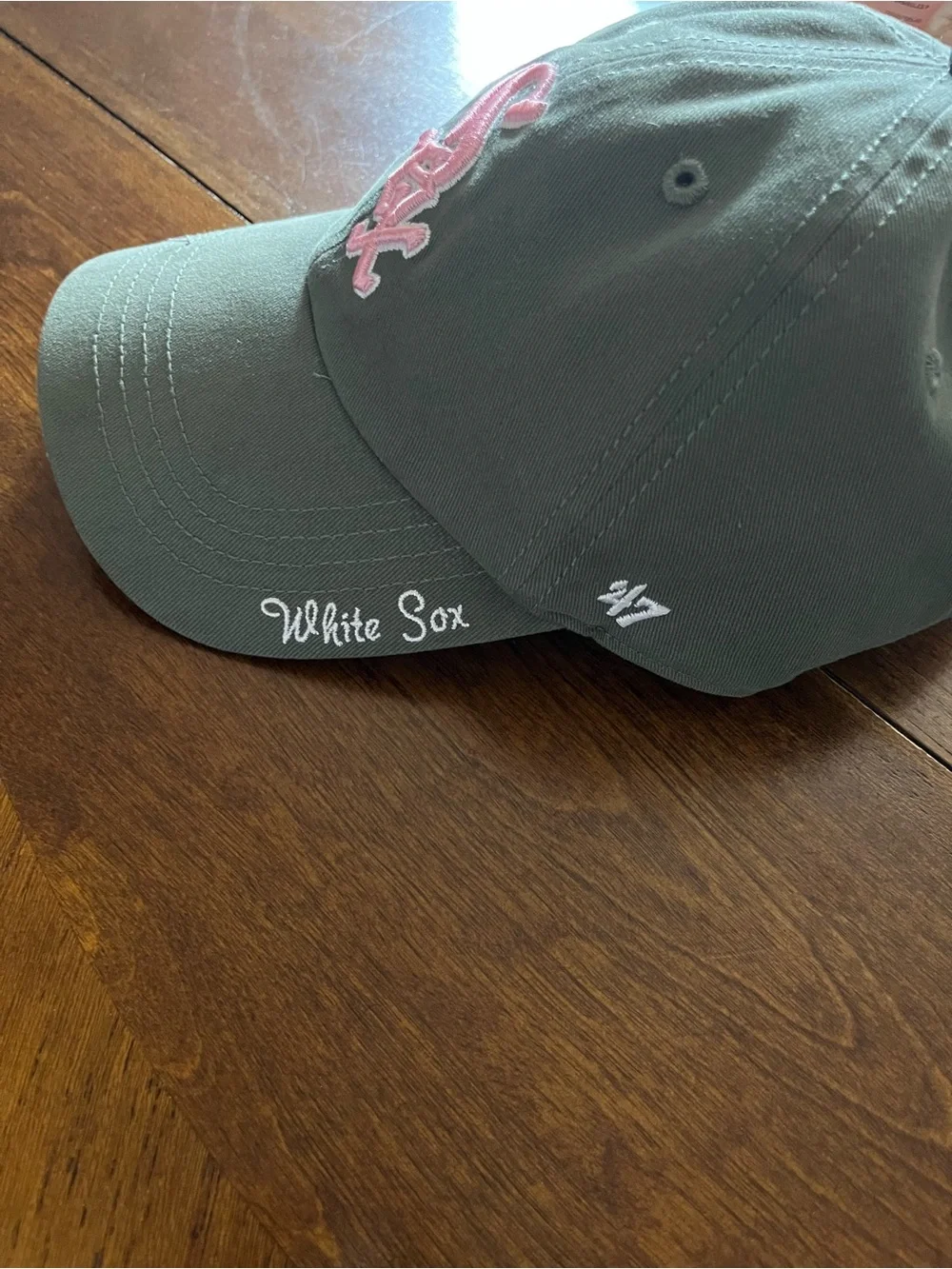 '47 Kids Olive Baseball Cap with Pink Sox Logo